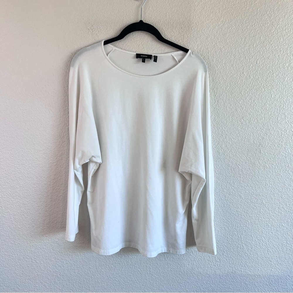 Theory Women's White Dolman Sleeve Top Large Long Sleeve Blouse Tee Modal